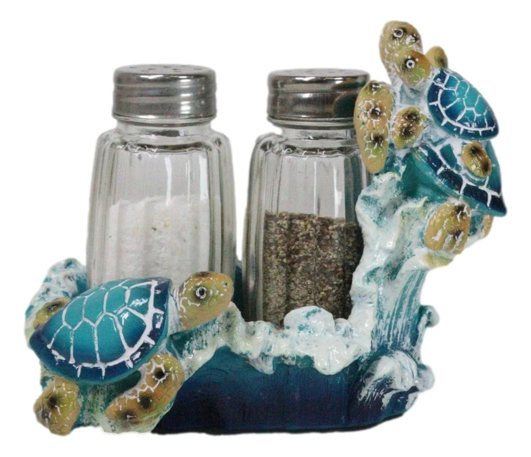 Nautical Marine Reef Sea Turtles Over Waves Salt And Pepper Shakers Holder Set-2