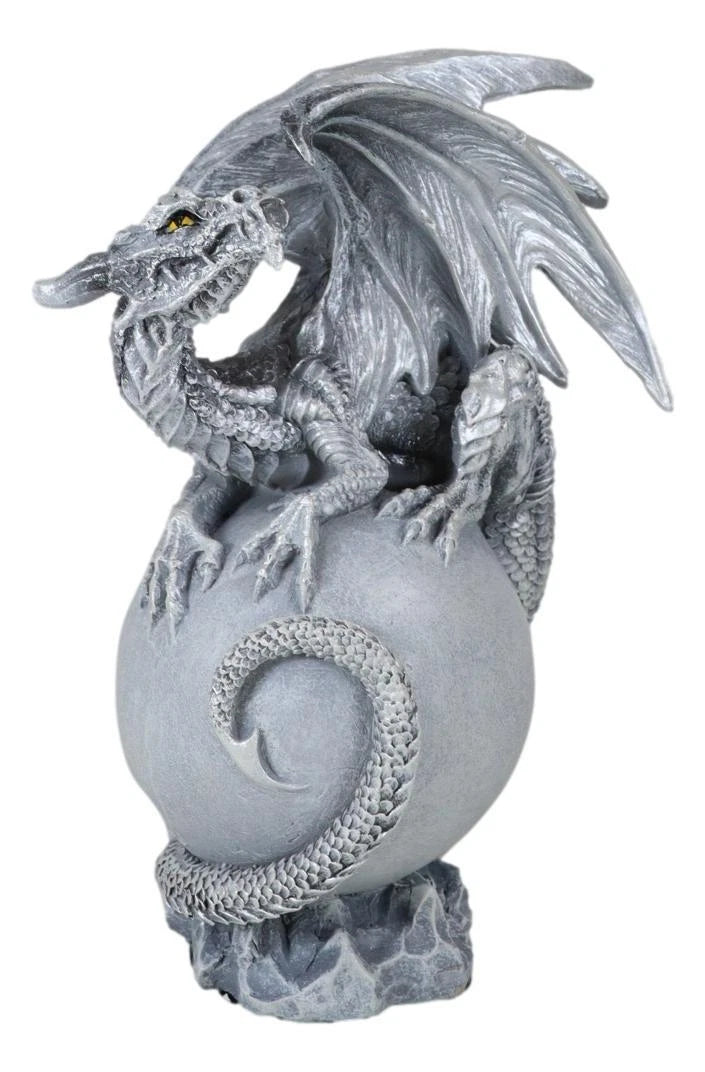 Fantasy Wyrmling White Shadow Ghost Dragon Sleeping On Gray Moon Figurine-6