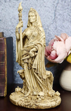 Ivory Hecate Statue Greek Goddess Hekate with She-Dogs Figurine 10.75" H-6
