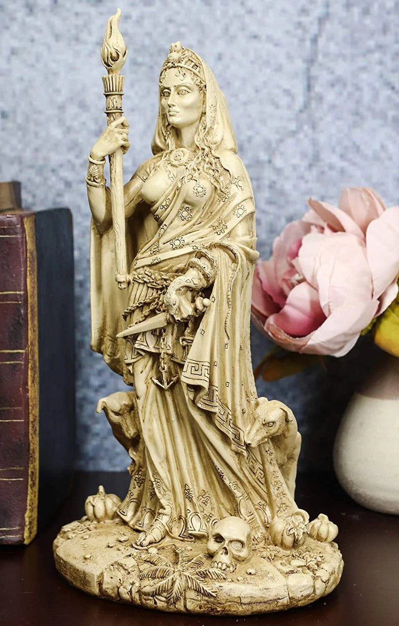 Ivory Hecate Statue Greek Goddess Hekate with She-Dogs Figurine 10.75" H-6