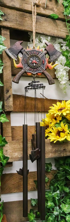 Maltese Cross Crest With Crossed Fire Fighter Axe Fireman Wind Chime Decor-1
