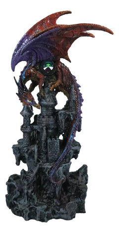 Guardian Dragon Protecting Castle with Precious Stone Collectible Figurine 12"H-6