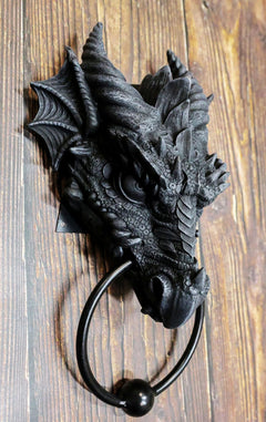 Ancient Medieval Fantasy Horned Dragon Head Door Knocker Resin Dragon Home Decor-1