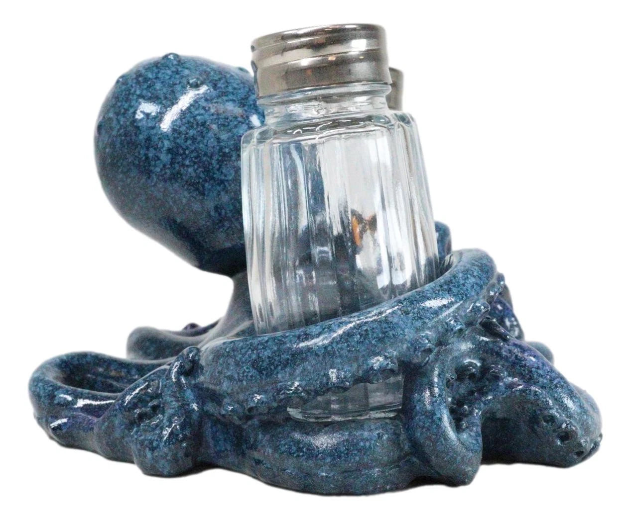 Onyx Blue Nautical Marine Cephalopod Octopus Salt Pepper Shakers Holder Set-8