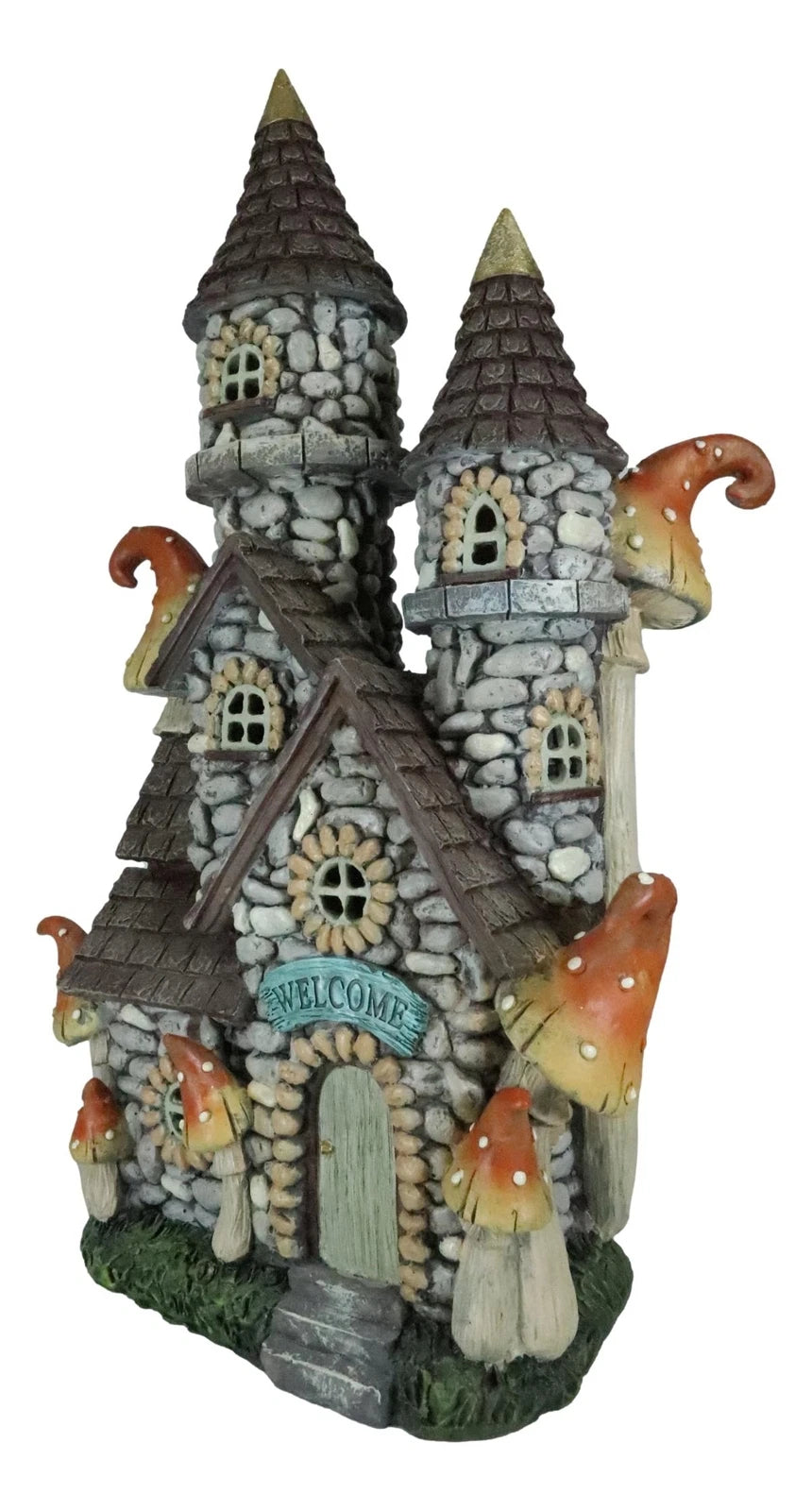 Fairy Garden LED Light Up Castle Stone House With Tall Tower Roofs Figurine-9