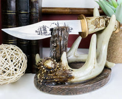 Western Rustic 8 Point Buck Stag Deer Antlers Display With Bear Sculpted Dagger-8