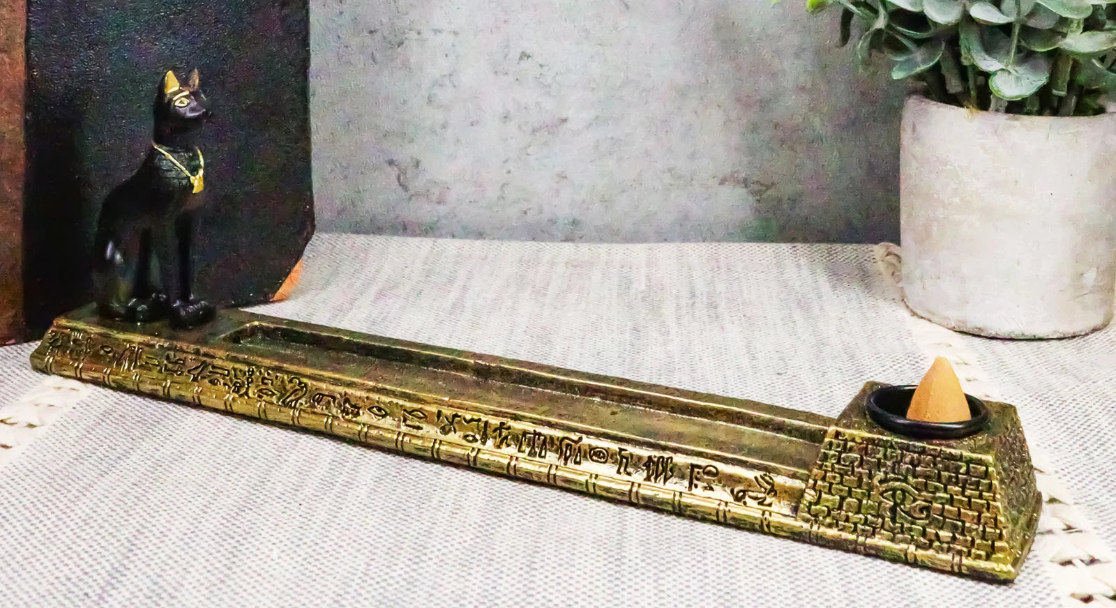 Quemador de incienso en forma de cono y varilla de gato, diosa egipcia de la protección, Bastet-1