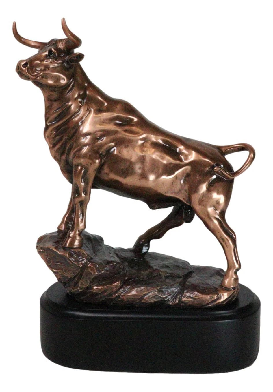 Western Wild Cattle Bull On Pride Rock Electroplated Resin Statue With Base-7