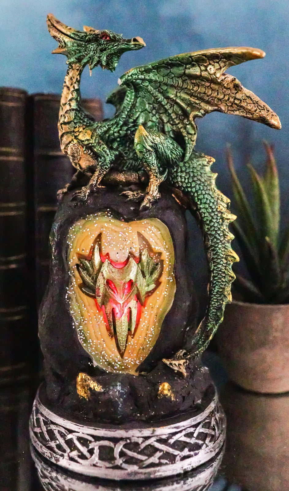 Green Dragon with LED Light On Crystal Mountain 7.5 Inches Tall Collection-8