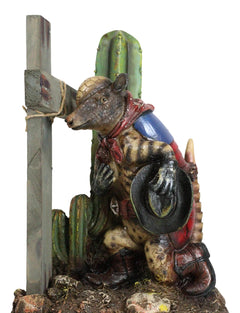 Rustic Western Armadillo Cowboy by Saguaro Cactus Praying By The Cross Figurine-10