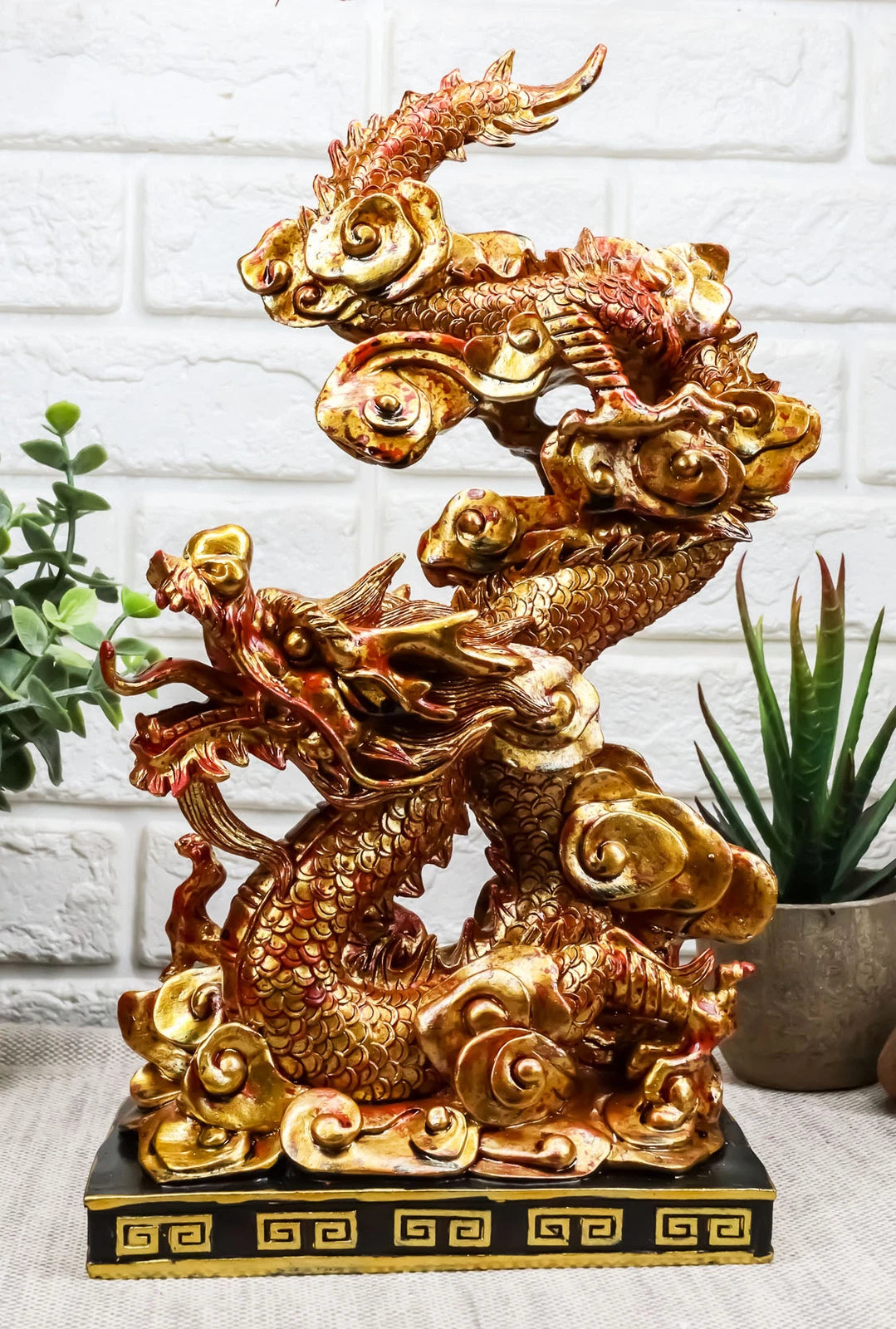 Feng Shui Chinese Imperial Nine Dragons Golden Dragon King Decorative Statue-9
