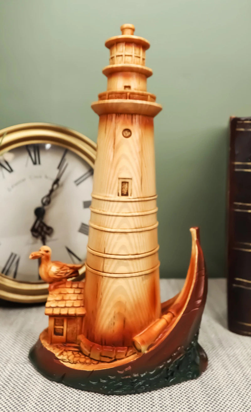 9"H Nautical Lighthouse On A Giant Boat Deck with A Seagull Statue-1