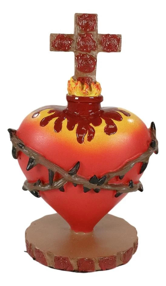 DOD Sacred Heart Of Jesus W/ Crown Of Thorns Roses & Cross Statue-8