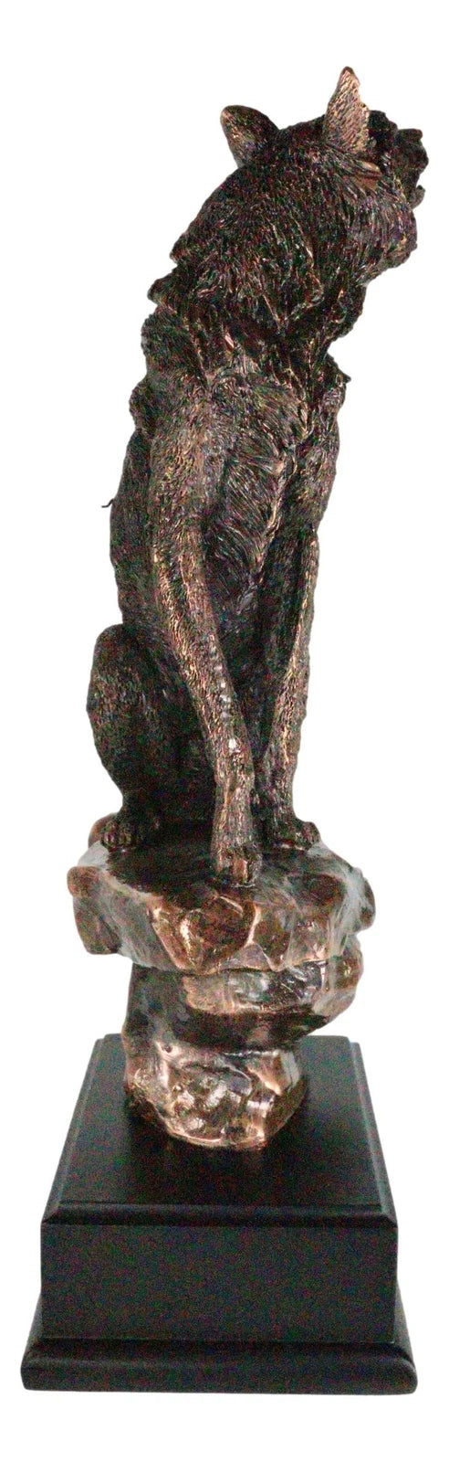 Rustic Moon Howling Alpha Wolf Sitting On Rocky Cliff Figurine With Trophy Base-6