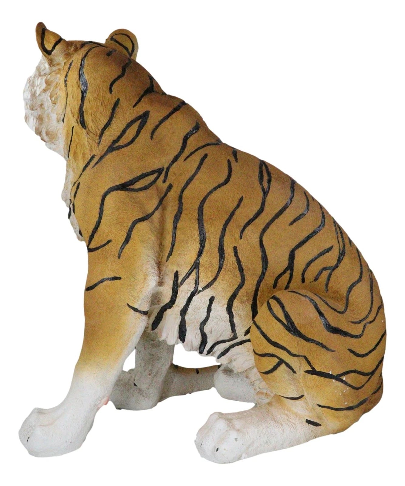 20"Tall Orange Bengal Tiger Raja Sitting On Guard Decorative Garden Statue-8