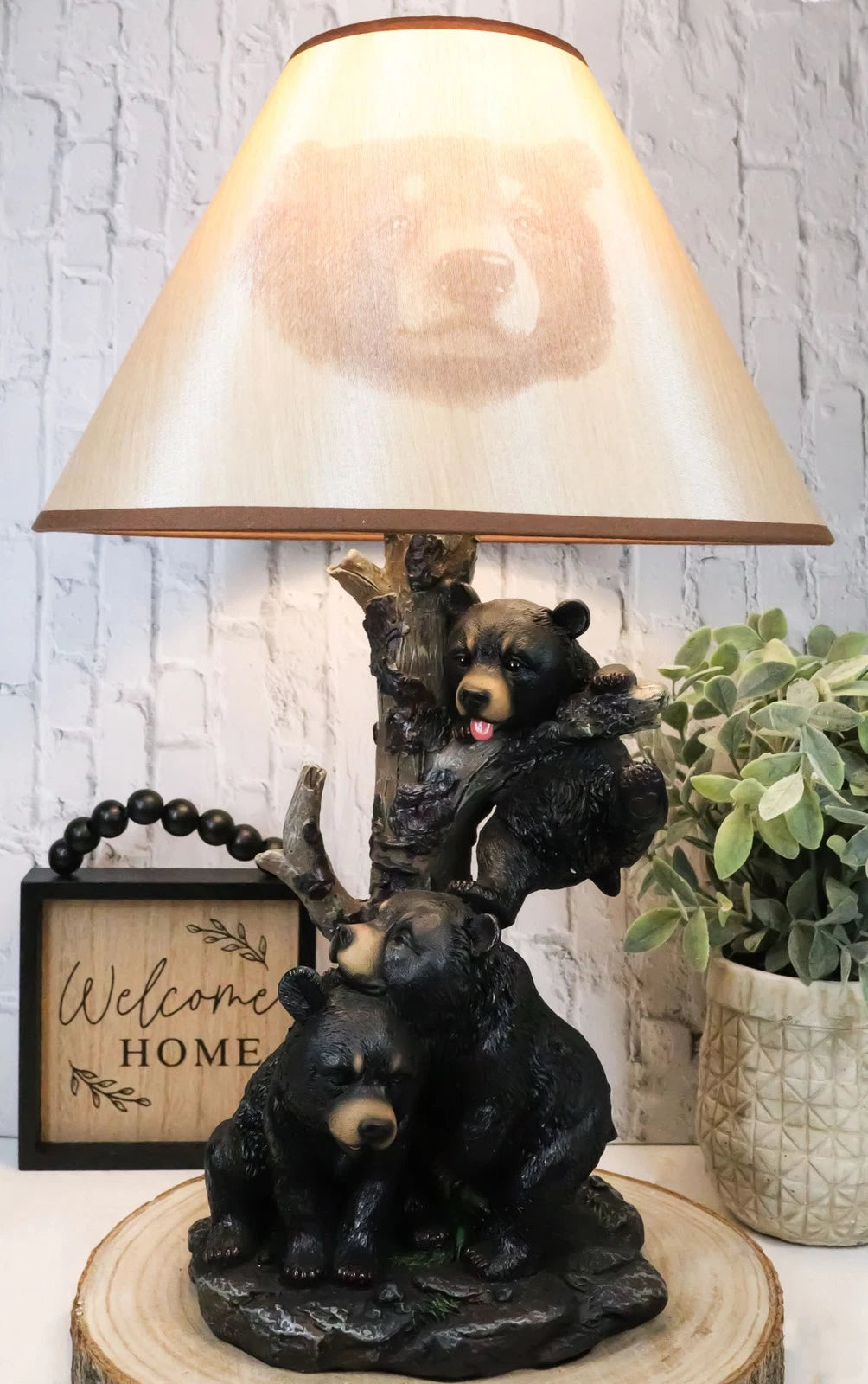 Lámpara de mesa con cachorros de oso negro trepando y pantalla de oso (juego de 2)