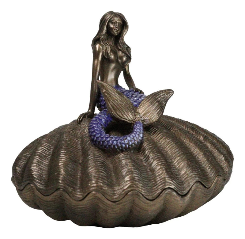 Beautiful Mermaid Sitting On Giant Sea Shell Decorative Jewelry Box Figurine-7