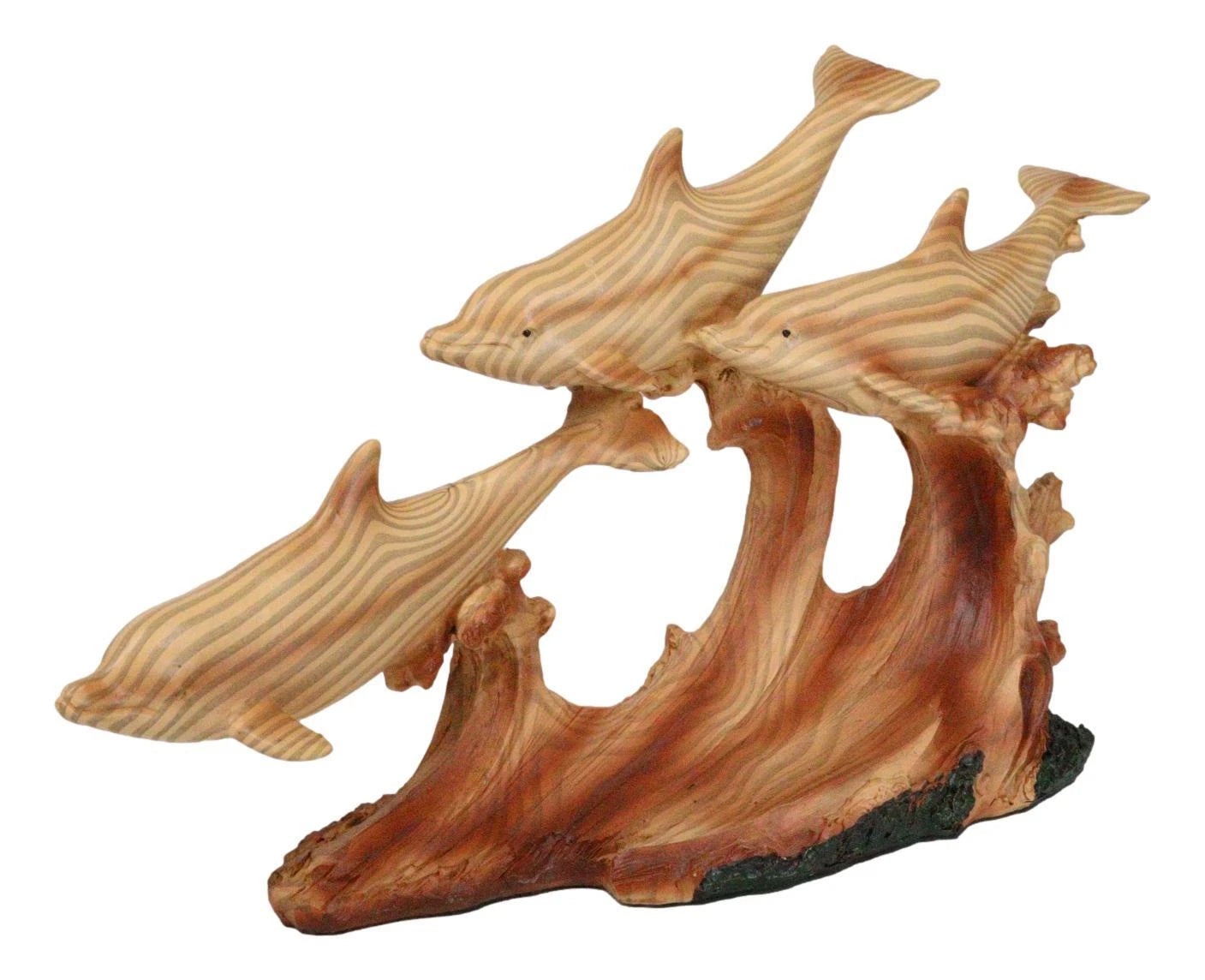 Nautical Marine Sea Ocean 3 Dolphins Swimming With Waves Faux Wood Figurine-6