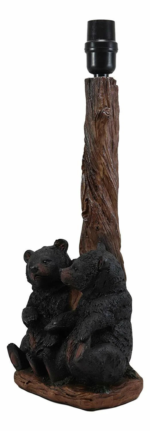 Loving Siblings Two Baby Black Bear Cubs Table Lamp Sculpture With Shade-8
