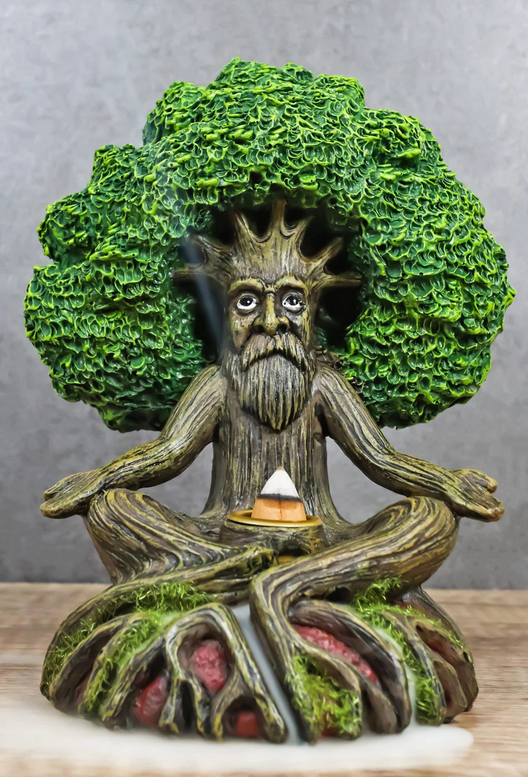 Forest Greenman Tree Man Ent Meditating Backflow Incense Cone Burner Figurine-1