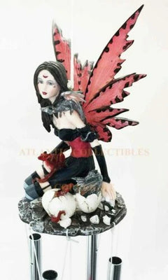Red Tribal Fairy W/ Dragon Hatchlings Resonant Relaxing Wind Chime Garden Patio-6