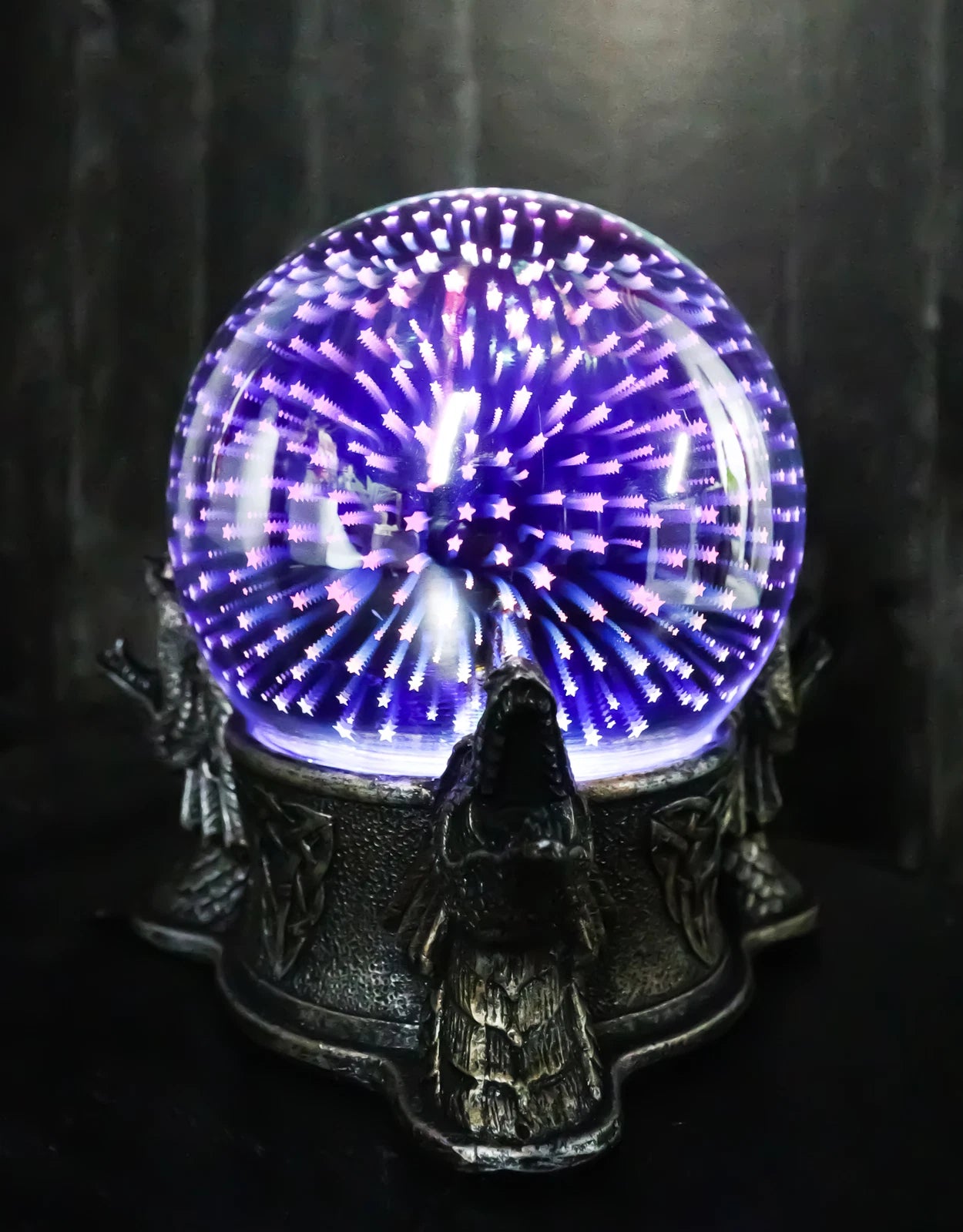 Luz nocturna LED con estrellas mágicas y bola de cristal con diseño de dragones rugientes y nudos de la Trinidad Celta-8