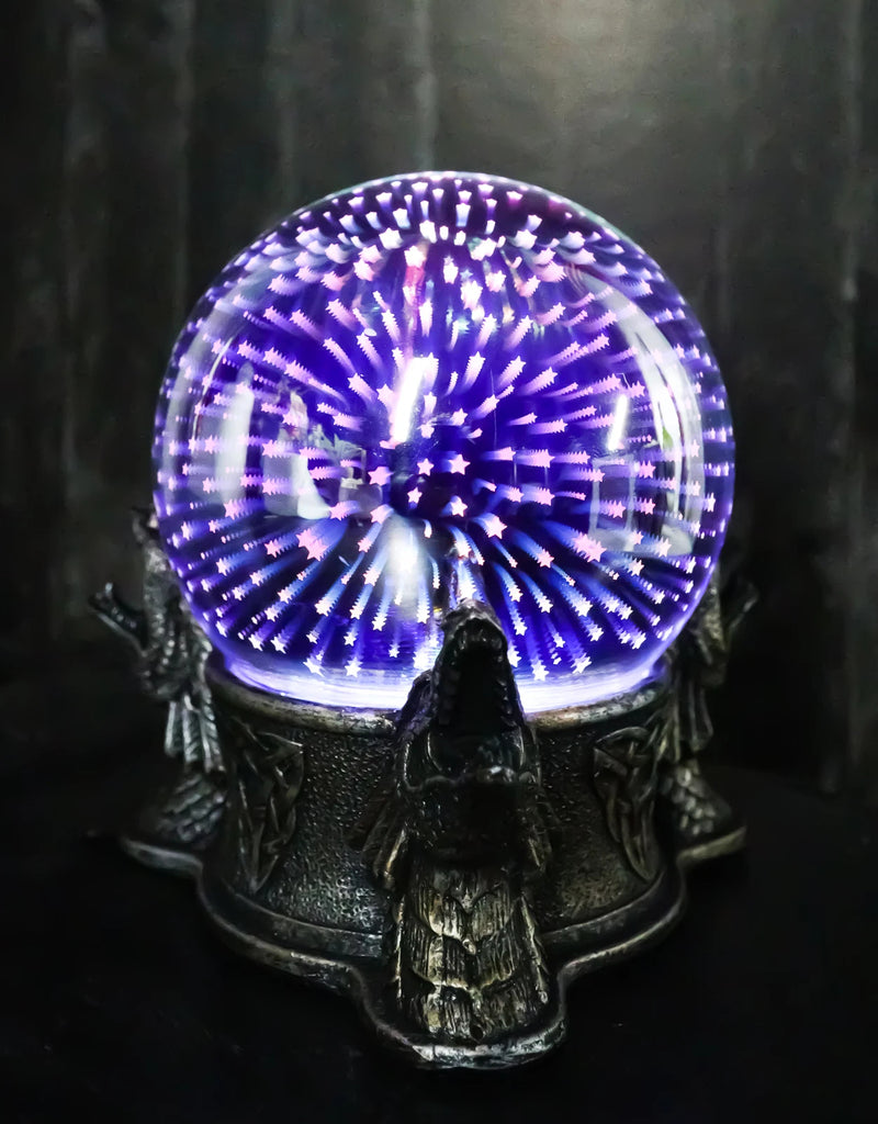 Luz nocturna LED con estrellas mágicas y bola de cristal con diseño de dragones rugientes y nudos de la Trinidad Celta-8