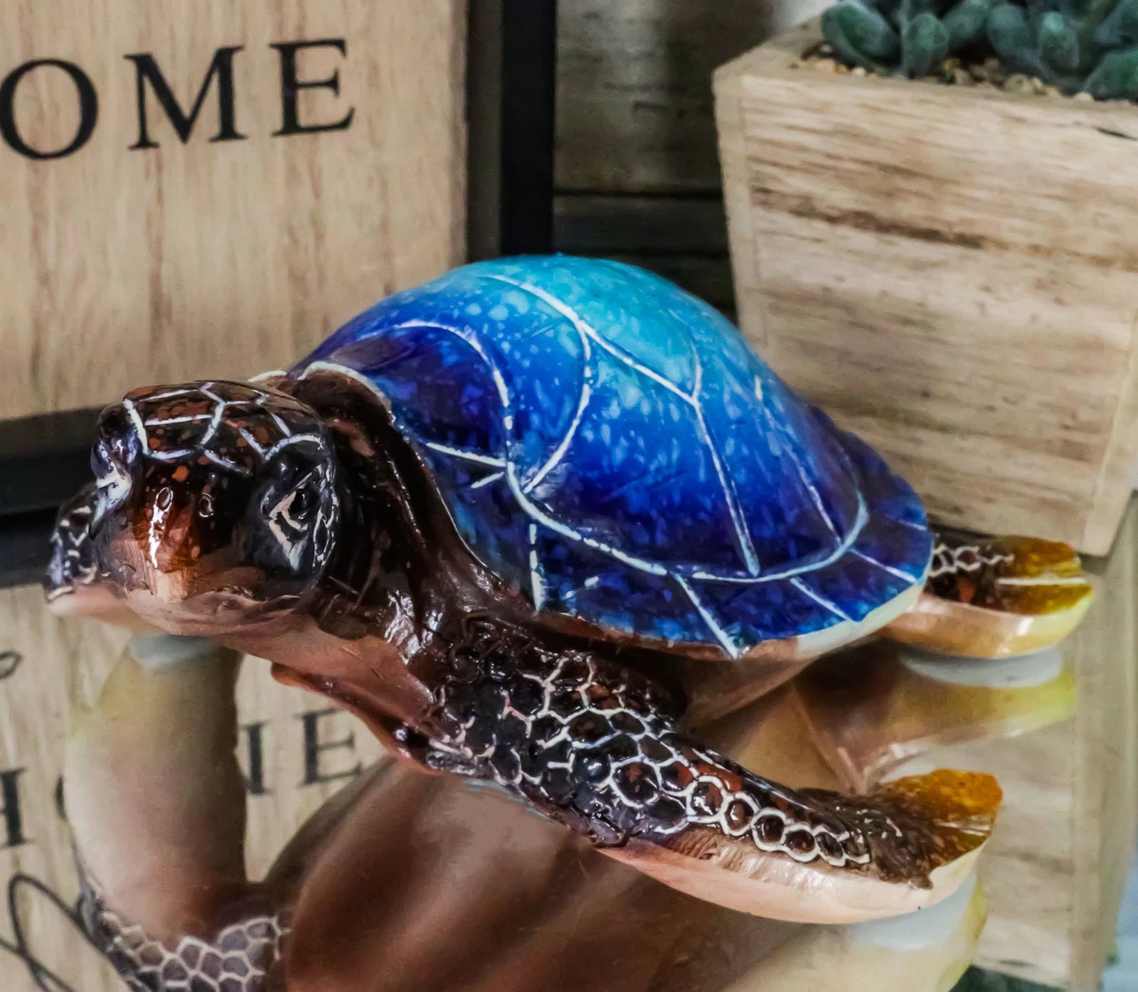 Sea Turtle Figurine, Giant Ocean Blue Decorative Tortoise Statue, 12" Swimming Sea Life Sculpture for Home Decor, Coastal, Nautical, Aquarium Display, Beach House, Gift Collectible-1