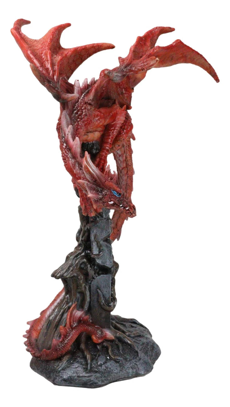 Wizard Fantasy Red Volcanic Dragon Perching On Rune Stone Tower Rock Figurine-6