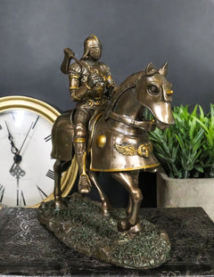 Medieval Suit Of Armor Knight With Large Shield And Axe On Horse Figurine-2