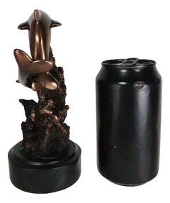 Gay Dolphins Swimming By Ocean Coral Reef Electroplated Bronze Resin Figurine-8