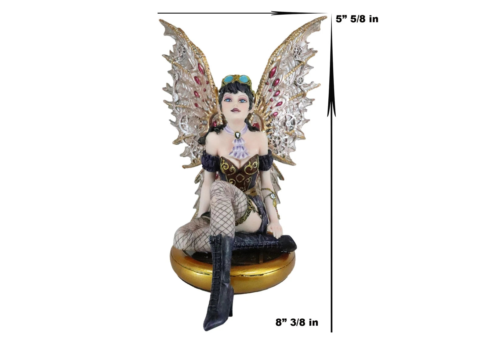 Steampunk Air Force Pilot Assassin Fairy Sitting On Time Warp Machine Figurine-8