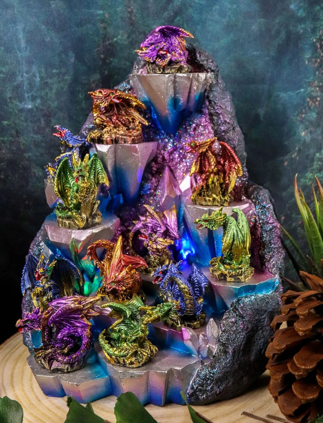 Fantasy 12 Mini Dragons With LED Lighted Glacier Mountain Display Set