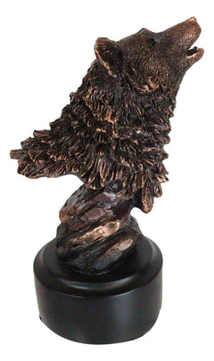 Busto de cabeza de lobo alfa aullando de Rustic Woodlands, figura de resina bronceada con base-9