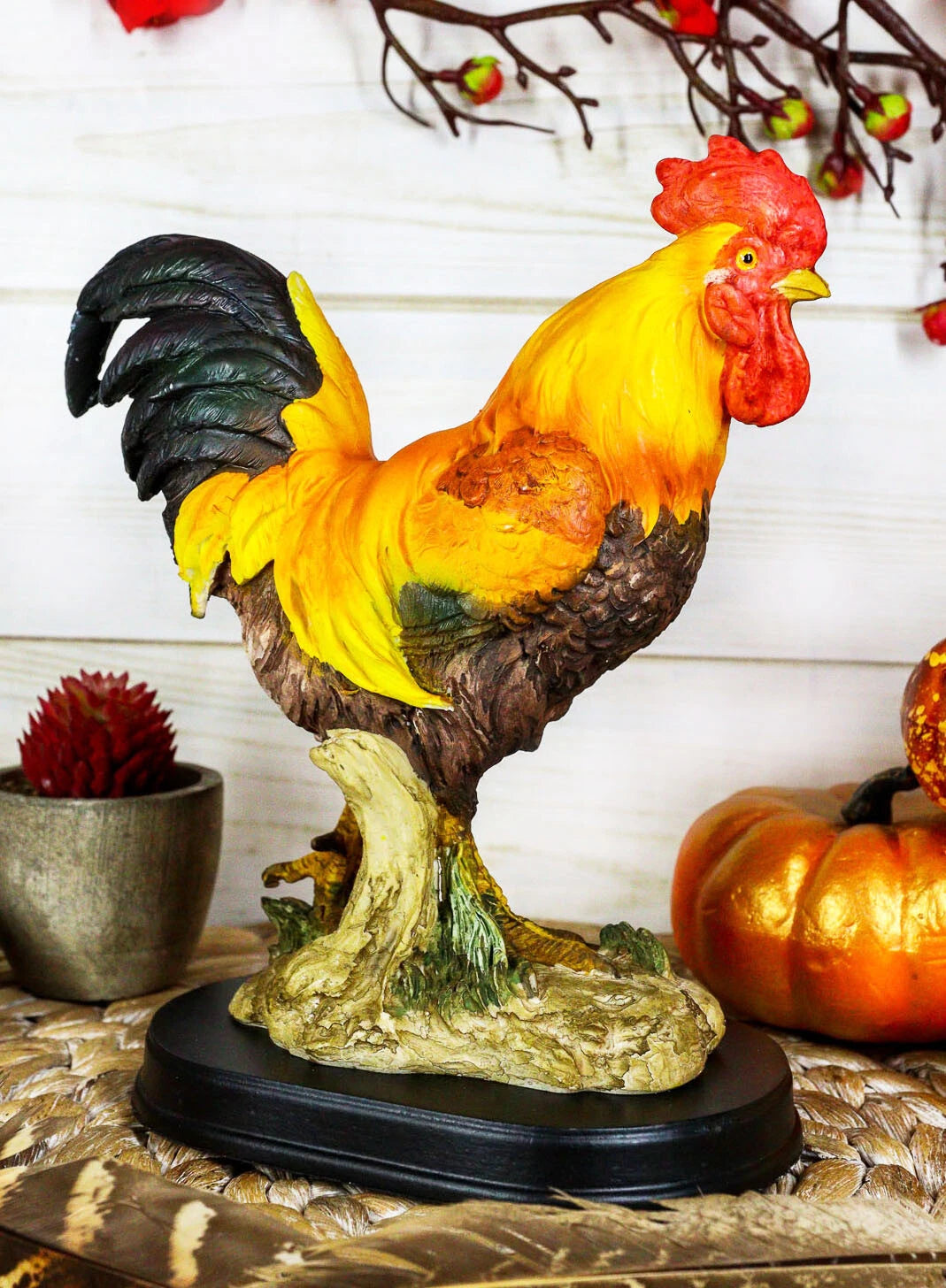 Estatua de gallo y gallina campestre orgullosa con base de 7.5" de alto-6