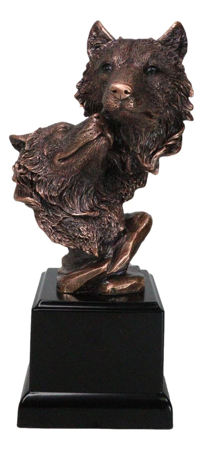 Forest Moonlight Lovers 2 Wolves Bust Bronze Electroplated Resin Statue-7