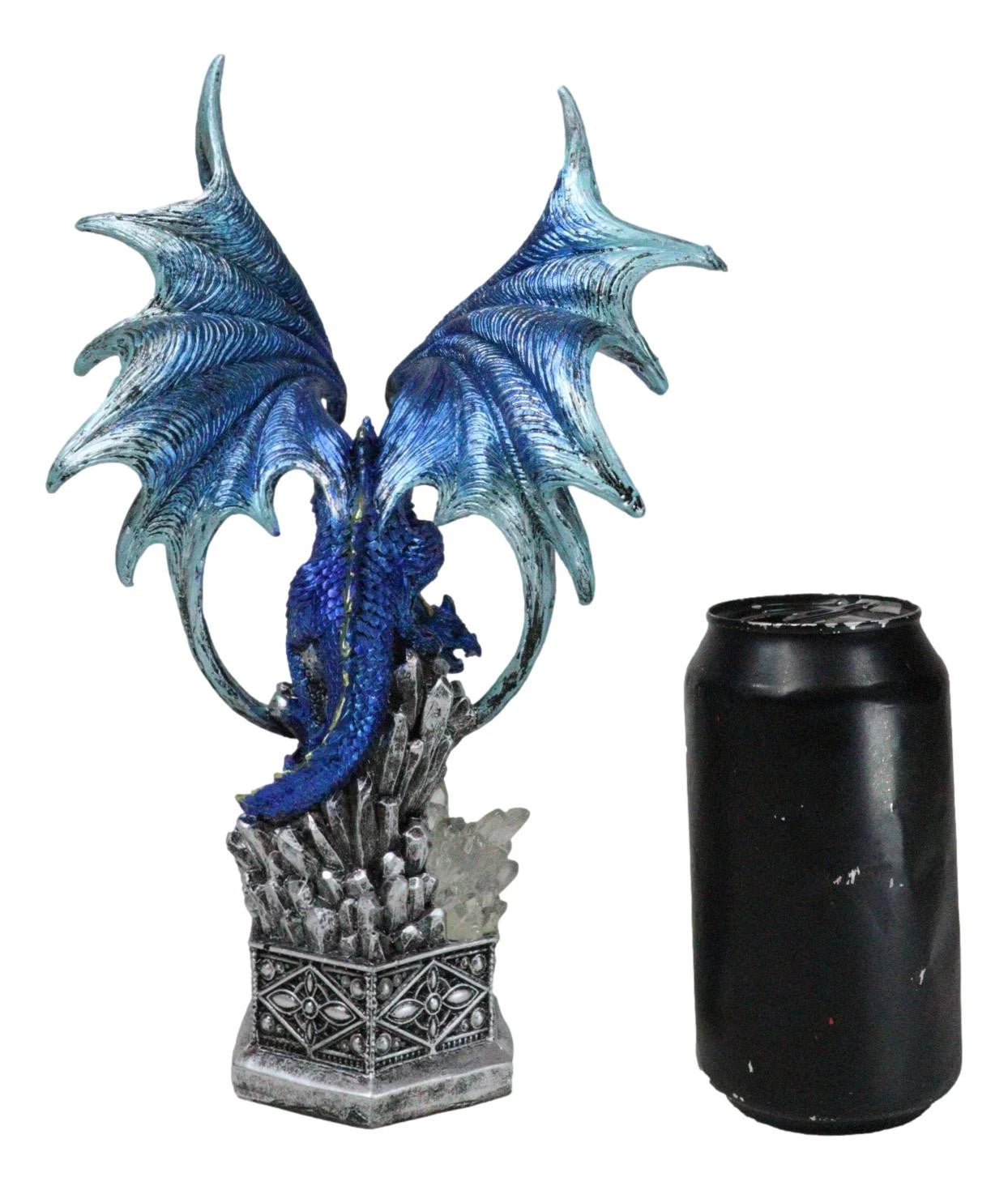 Armored Blue Guardian Water Elemental Dragon On LED Crystals Pedestal Figurine-9
