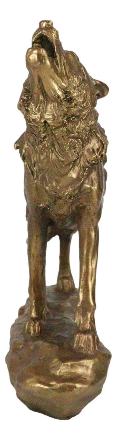 Full Moon Howling Alpha Gray Wolf Timberwolf Statue In Gold Patina Finish 9"H-8