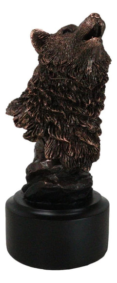 Busto de cabeza de lobo alfa aullando de Rustic Woodlands, figura de resina bronceada con base-8