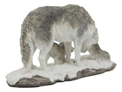 Estatua familiar de una loba de nieve invernal con sus crías, 24 cm de largo, de Habitantes del Crepúsculo-10