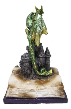 Medieval Green Dragon Perching On LED Castle With Book of Spells Figurine-9
