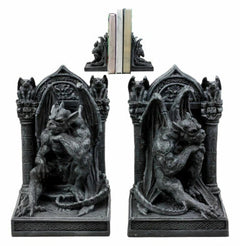 Medieval Age Gothic Sculptural The Thinker Gargoyle Bookends Figurine Set 6.25"H-1