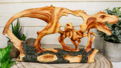 Jurassic Dinosaur Tyrannosaurus Rex Father and Baby Faux Wood Cutout Figurine-1