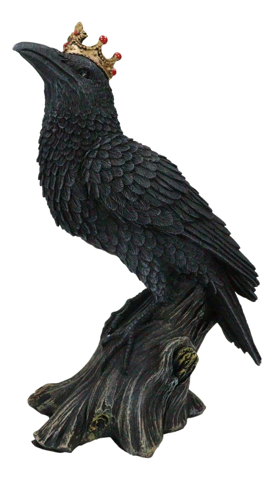 Macabre Gothic Royal Crowned Raven King Perching On Tree Stump Figurine 6.5"H-7