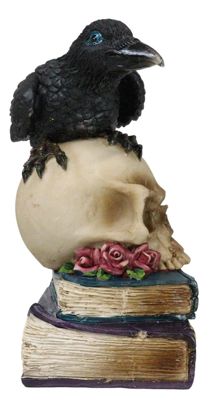 Raven Crow Perching On Skull With LED Eyes And Spell Books Of Prophecy Figurine-7