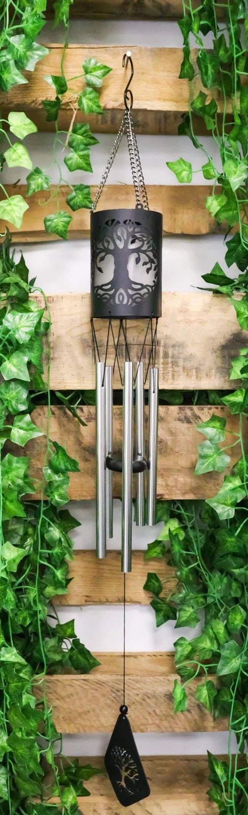 Celtic Tree Of Life Cylindrical Steel Metal Filigree Hanging Solar Wind Chime-8