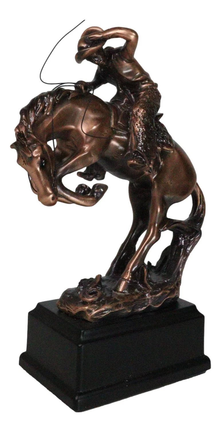 Western Rodeo Wild Cowboy With Bucking Horse Bronze Electroplated Figurine-9
