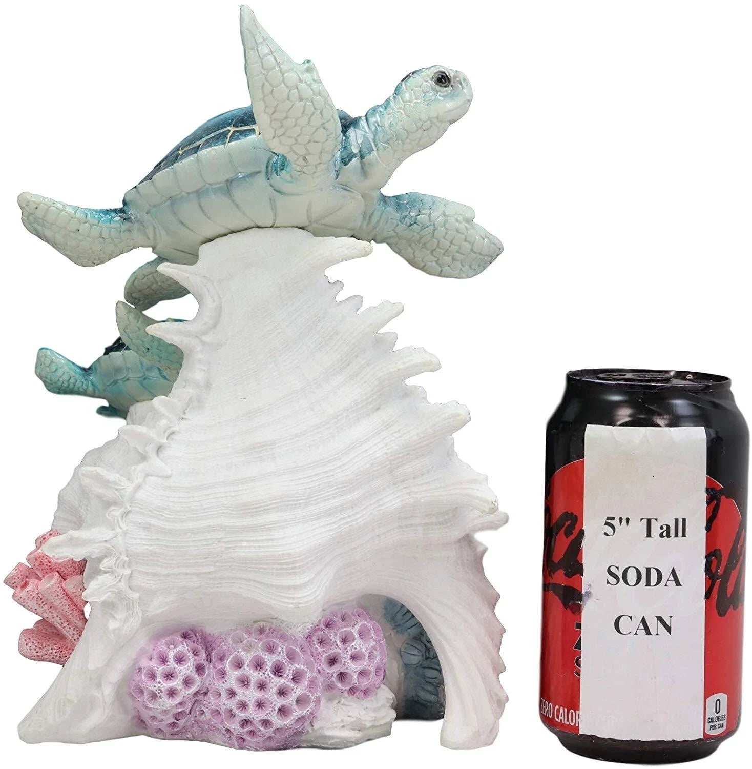 Colorful Nautical Sea Turtle Family Swimming By Big Conch With LED Light Statue-9