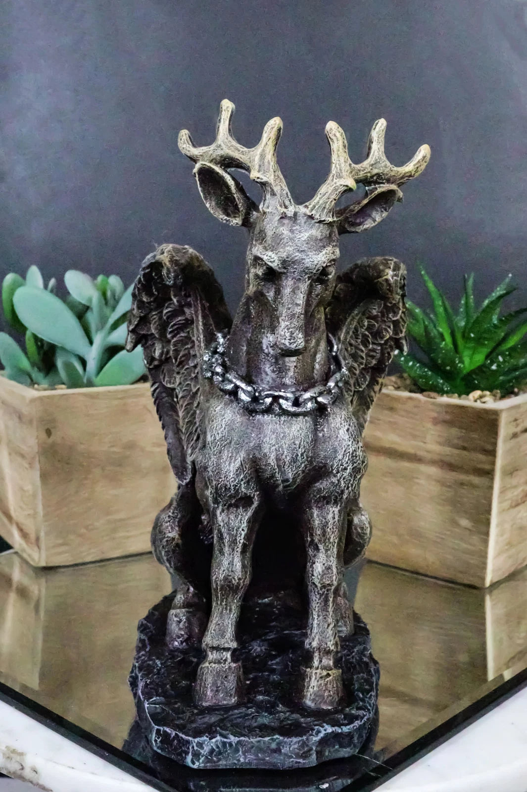 Gothic Sitting Winged Pegasus Stag Horned Gargoyle in Stoic Pose Statue 6.25"H-9