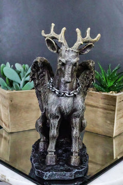 Gothic Sitting Winged Pegasus Stag Horned Gargoyle in Stoic Pose Statue 6.25"H-9